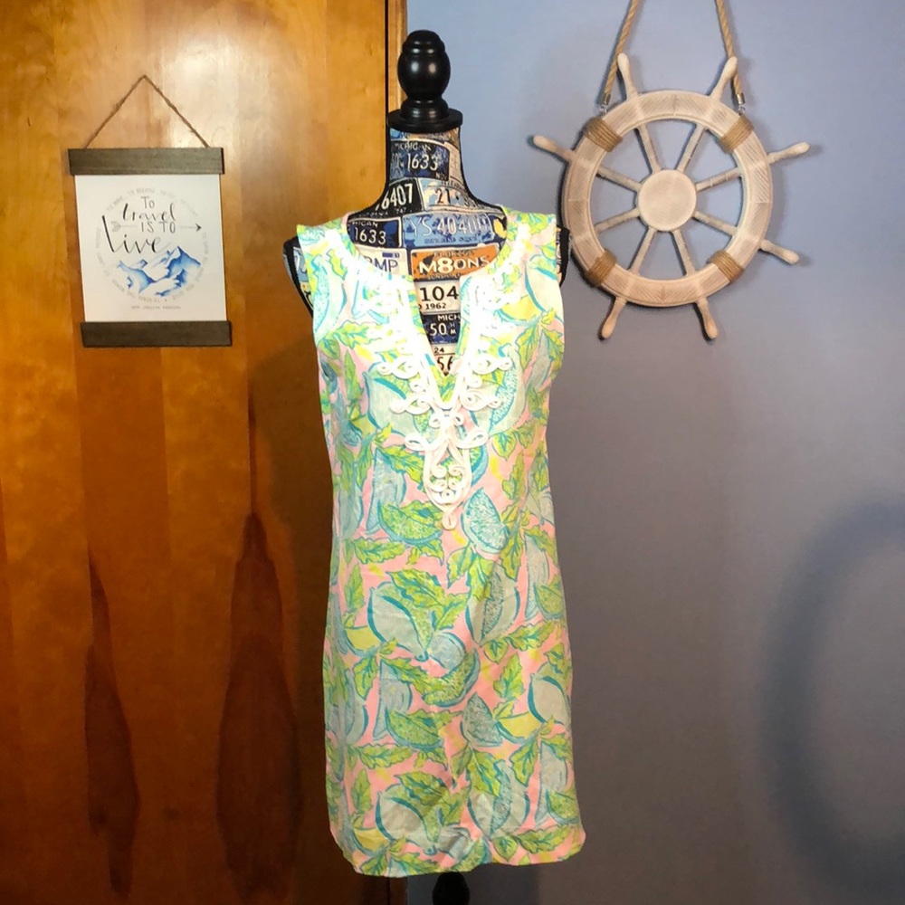 Lilly Pulitzer Sleeveless V-Neck Shift Dress in Pink, Green & Blue